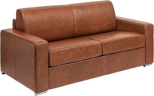 Canapé Convertible 3 Places en Cuir Vintage Caramel avec Matelas 140 cm - CALITO