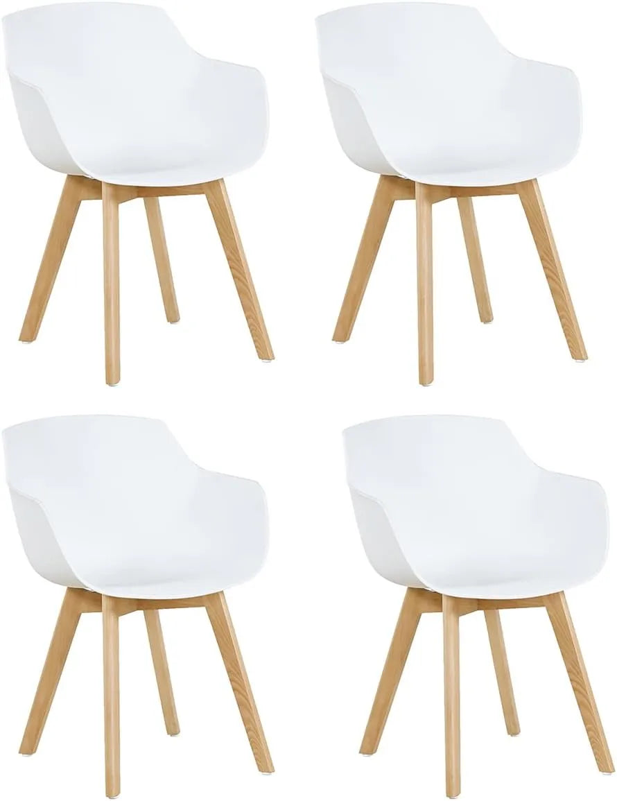 Lot de 4 chaises de salle à manger blanches avec accoudoirs et pieds en bois de hêtre