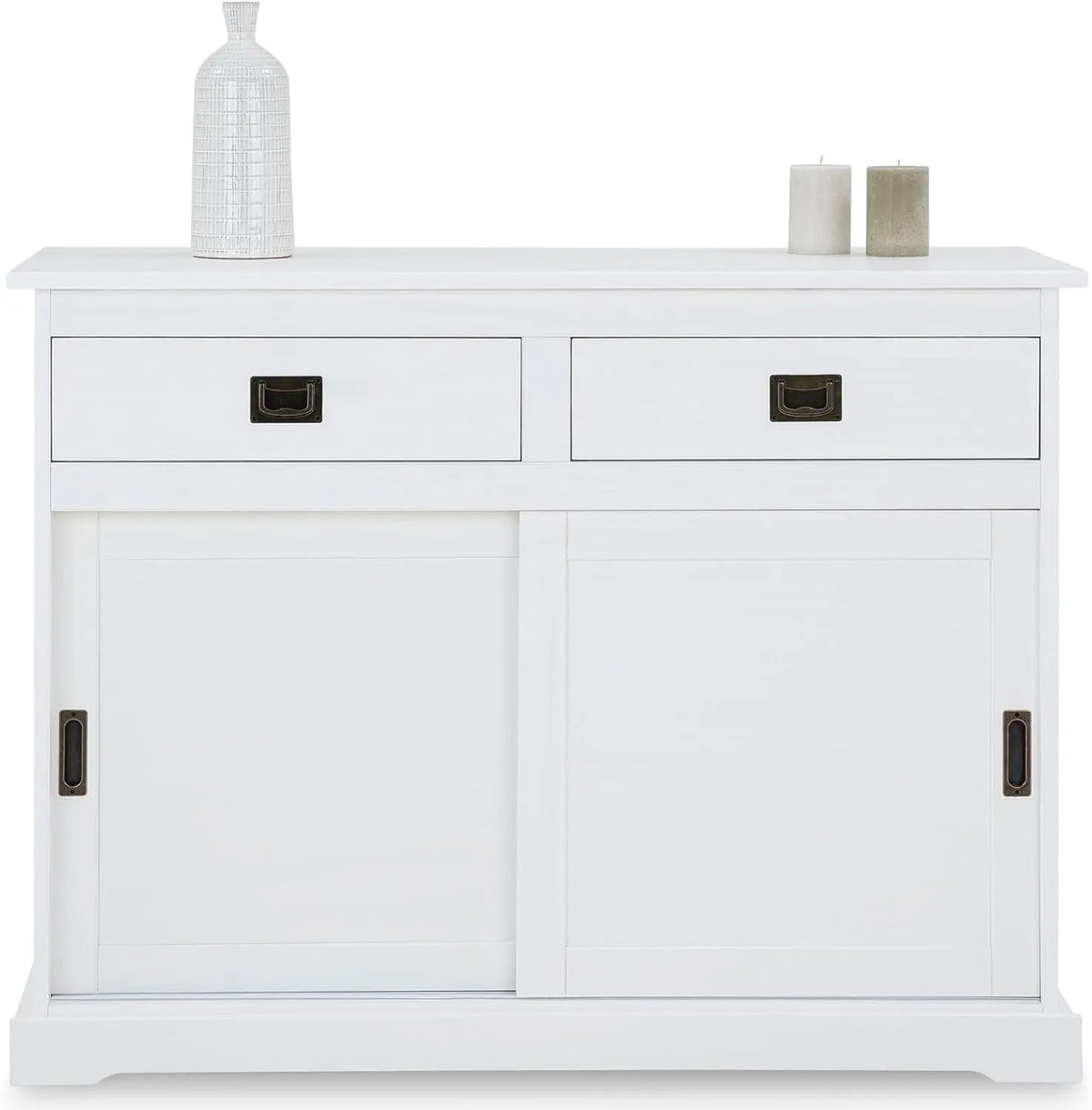 Buffet de Salle à Manger en Bois Massif Blanc avec Tiroirs et Portes Coulissantes - 110 cm