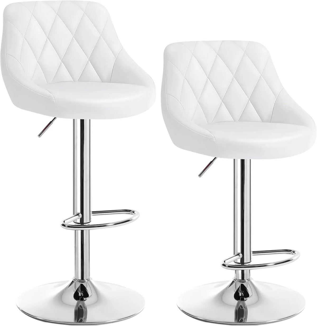Tabourets de Bar Réglables en Hauteur avec Dossier et Repose-Pieds, Lot de 2, Similicuir Blanc
