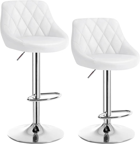Tabourets de Bar Réglables en Hauteur avec Dossier et Repose-Pieds, Lot de 2, Similicuir Blanc