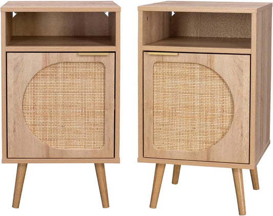 Ensemble de 2 Tables de Chevet Eva en Bois avec Porte et Rangement