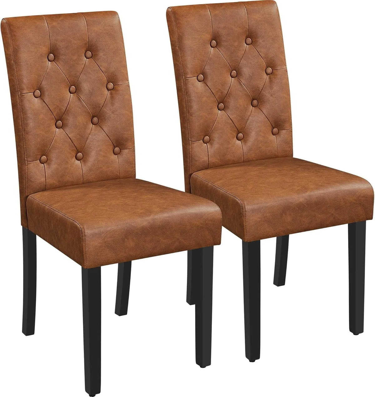 Ensemble de 2 Chaises de Salle à Manger en Similicuir avec Assise Rembourrée - Chêne Brun Vintage