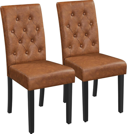 Ensemble de 2 Chaises de Salle à Manger en Similicuir avec Assise Rembourrée - Chêne Brun Vintage