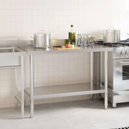 Table de Cuisine Professionnelle Inox avec Dosseret, 120x60x93 cm