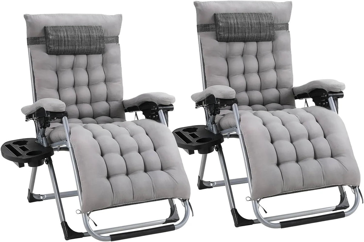 Chaises Longues Pliables Extérieures avec Coussin et Porte-Gobelet, Dossier Ajustable, Lot de 2, Capacité 160 kg, pour Jardin et Piscine