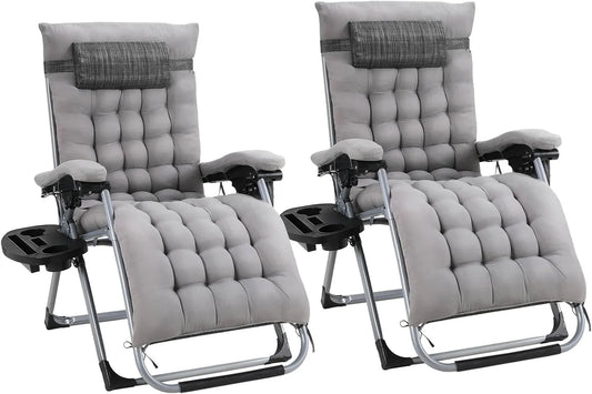 Chaises Longues Pliables Extérieures avec Coussin et Porte-Gobelet, Dossier Ajustable, Lot de 2, Capacité 160 kg, pour Jardin et Piscine