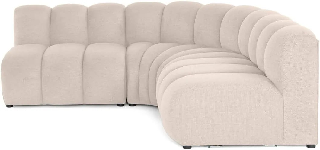 Canapé d'Angle Modulable Réversible Debbie 4 Places en Tissu Texturé Beige - Lisa Design