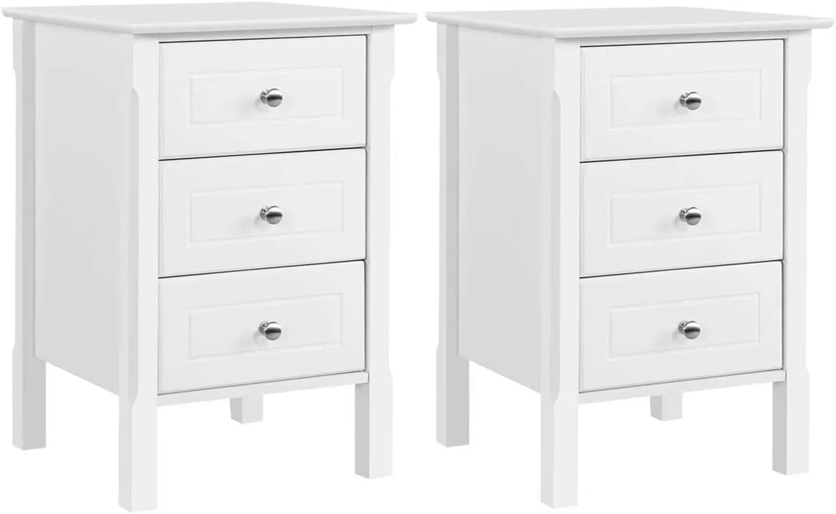 Tables de Chevet Modernes Blanches 3 Tiroirs - Lot de 2, 40x40x60 cm