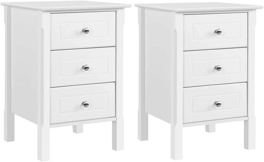 Tables de Chevet Modernes Blanches 3 Tiroirs - Lot de 2, 40x40x60 cm