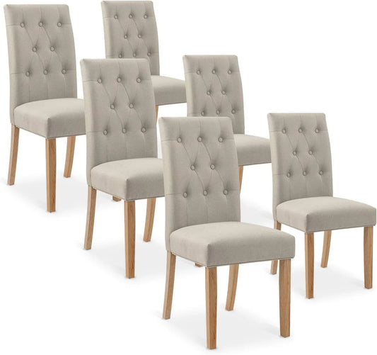 INTENSE DECO Ensemble de 6 chaises en tissu beige Gaya avec capitonnage