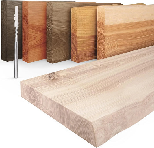 Étagère Murale Flottante en Bois Massif avec Fixation Cachée - 160 cm Largeur, Design Moderne, Finition Naturelle