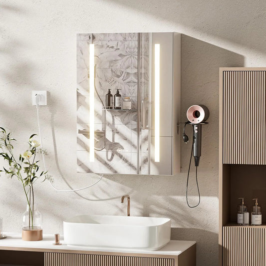 Armoire de Salle de Bain Moderne avec Miroir Anti-Buée LED et Rangements Ajustables