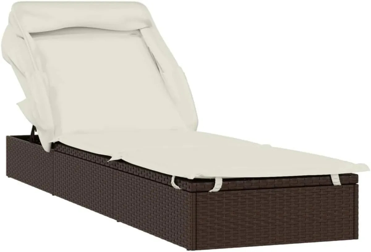 Chaise Longue Pliante en Résine Marron avec Toit 213x63x97 cm pour Jardin