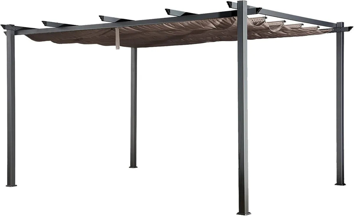 Pergola Indépendante en Aluminium à Toit Coulissant, Toile Polyester Taupe 180g/m²