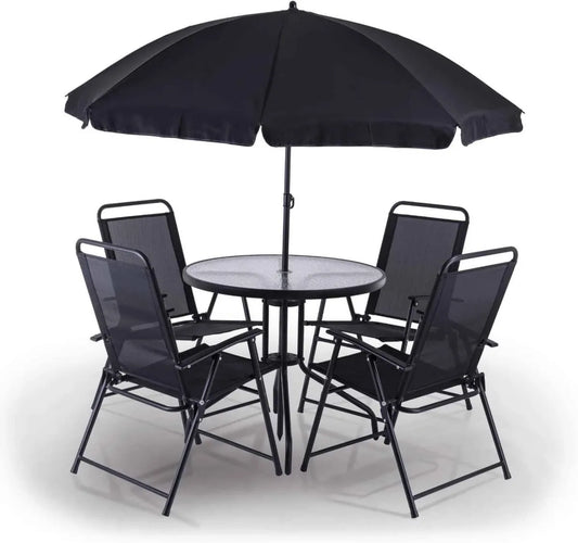 Ensemble de Jardin Résistant Intempéries avec Parasol pour 4 Personnes