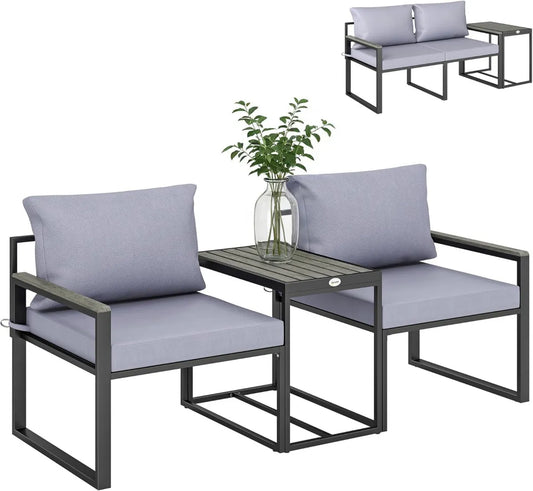 Ensemble de Jardin 3 Pièces avec Coussins - Mobilier Moderne pour Balcon, Bois Composite et Textilène, Gris