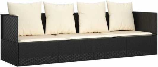 Lit de Jardin en Résine Tressée Noire avec Coussins Confortables