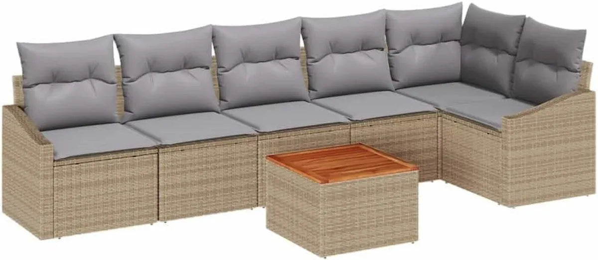 Ensemble Salon de Jardin Modulable 7 Pièces en Polyrotin Beige avec Coussins