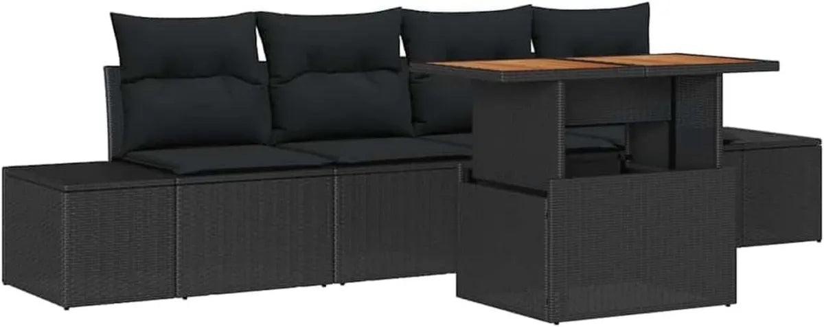 Ensemble Salon de Jardin en Rotin Noir 5 Pièces avec Table Réglable