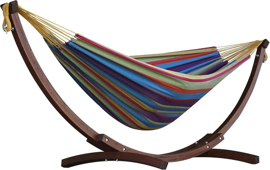 Hamac Double en Coton avec Support en Bois Tropical