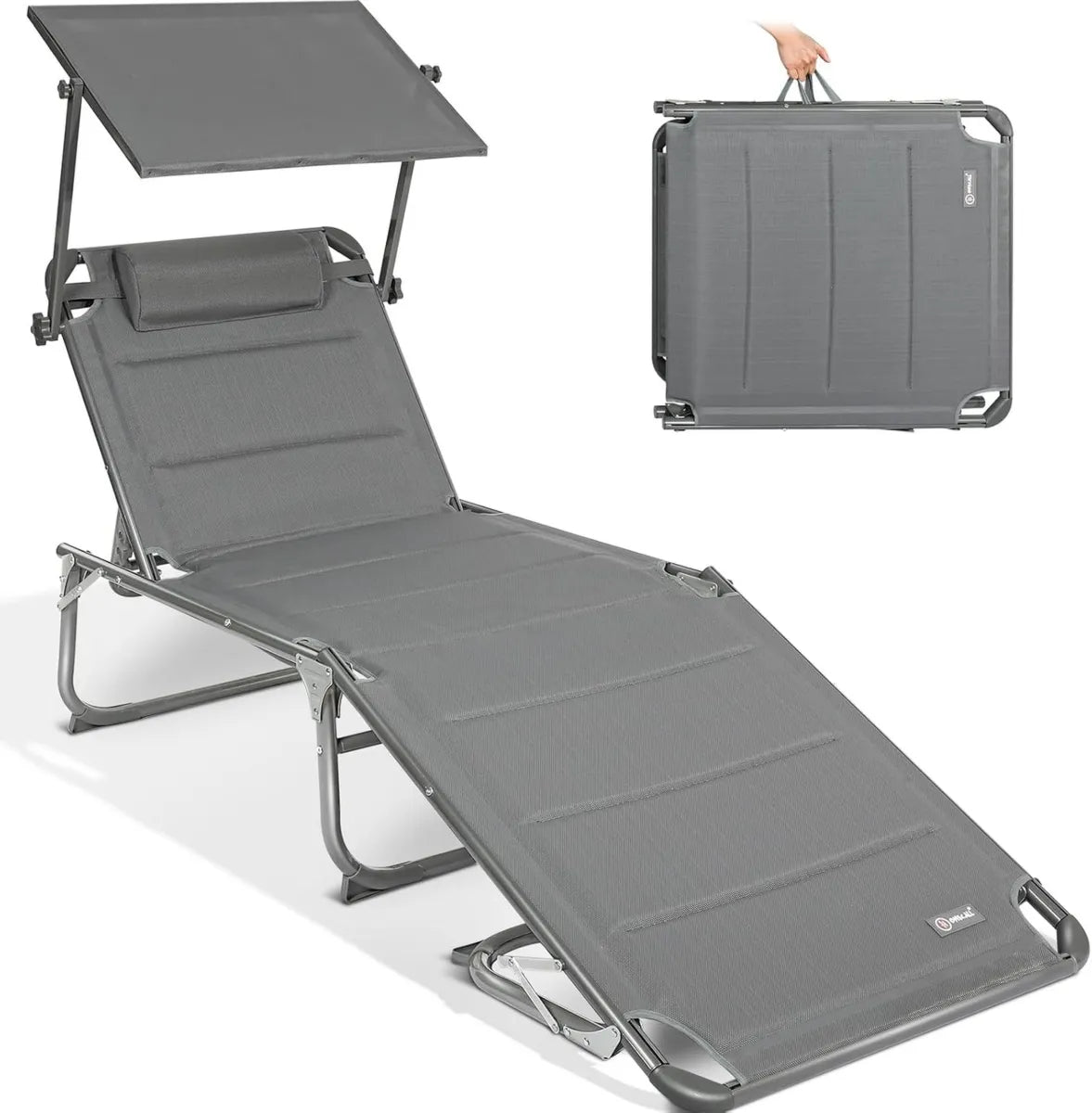 Chaise Longue XXL avec Parasol et Mousse à Séchage Rapide, 200 x 70 cm - Gris
