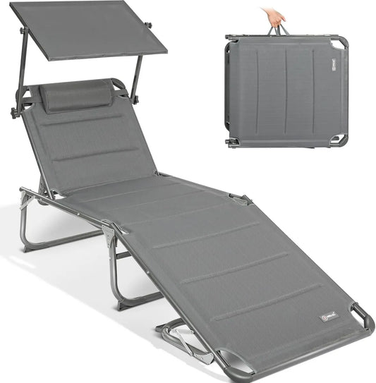 Chaise Longue XXL avec Parasol et Mousse à Séchage Rapide, 200 x 70 cm - Gris
