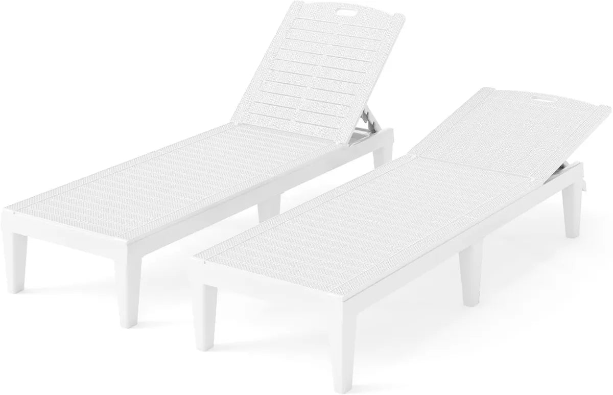 COSTWAY Lot de 2 Chaises Longues de Jardin, Réglables 5 Positions, Capacité 160 kg, Idéales pour Plage et Piscine, 6 Pieds de Support, 156 x 55 x 83 cm, Blanc