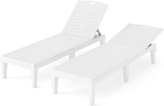 COSTWAY Lot de 2 Chaises Longues de Jardin, Réglables 5 Positions, Capacité 160 kg, Idéales pour Plage et Piscine, 6 Pieds de Support, 156 x 55 x 83 cm, Blanc