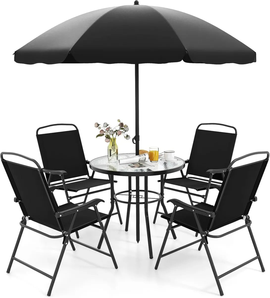 Ensemble Mobilier de Jardin 4 Personnes avec Chaises Pliantes et Parasol