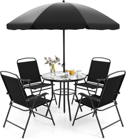 Ensemble Mobilier de Jardin 4 Personnes avec Chaises Pliantes et Parasol