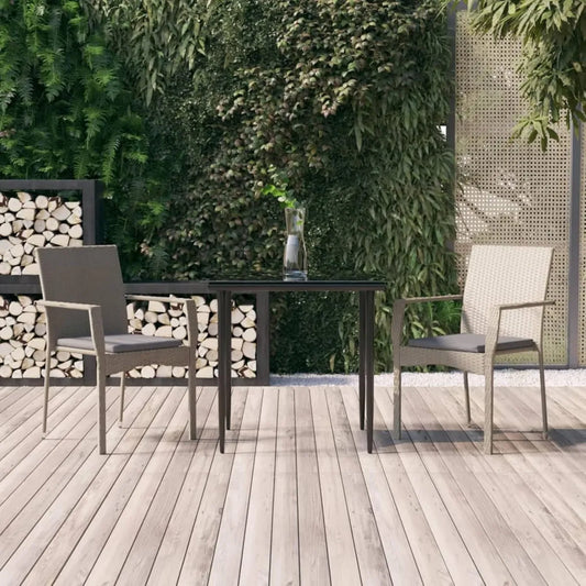 Ensemble de Jardin 3 Pièces en Résine Tressée Noir/Gris avec Coussins