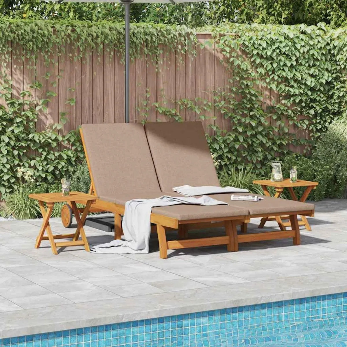 Chaise longue en acacia massif pour 2 personnes, réglable, résistant aux intempéries