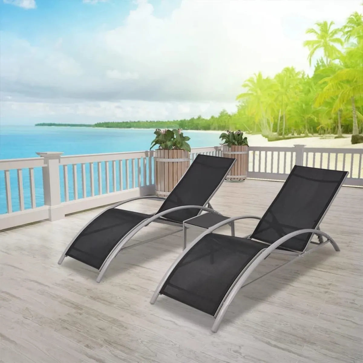 Ensemble de chaises longues réglables en aluminium noir pour extérieur