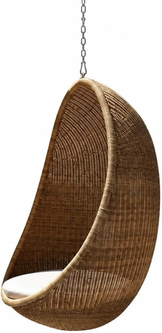 Chaise Hamac en Rotin pour Extérieur avec Coussin, Cadre en Métal 75x75x195 cm, Idéale pour Jardin, Balcon ou Salon
