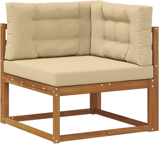 Canapé d'angle en acacia pour extérieur avec coussins beiges - Mobilier de jardin moderne 83x83x73 cm