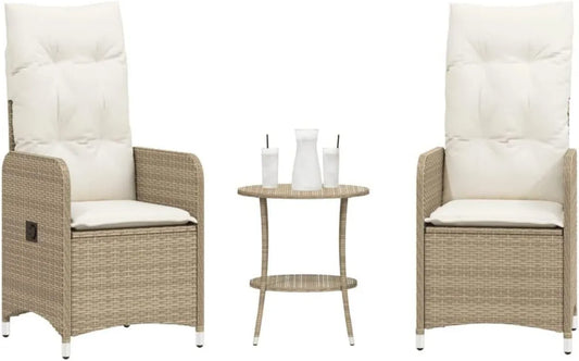 Ensemble de 2 chaises longues de jardin réglables en rotin beige avec table d'appoint