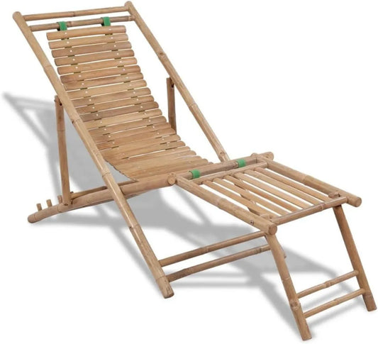 Fauteuil Relax Extérieur en Bambou avec Dossier Réglable et Repose-Pieds