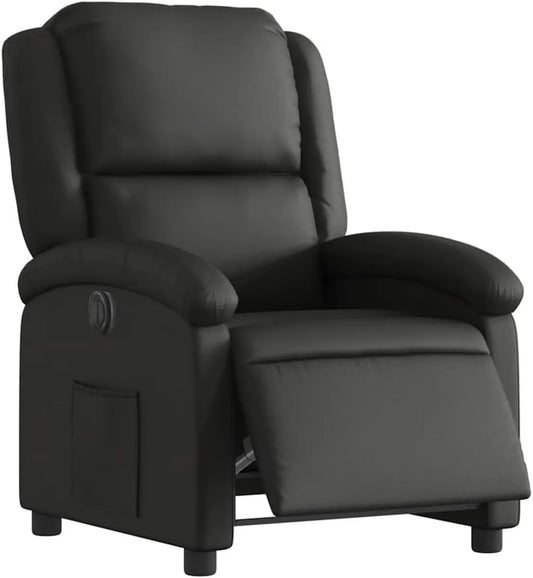 Fauteuil Électrique Relaxation Moderne en Cuir Noir, Dossier et Repose-Pied Ajustables