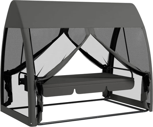 Outsunny Balancelle 3 Places avec Toit Ajustable et Coussins, Parfait pour Jardin ou Terrasse, Gris Élégant