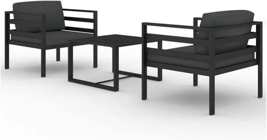 Ensemble de Jardin 3 Pièces en Aluminium avec Coussins - Anthracite