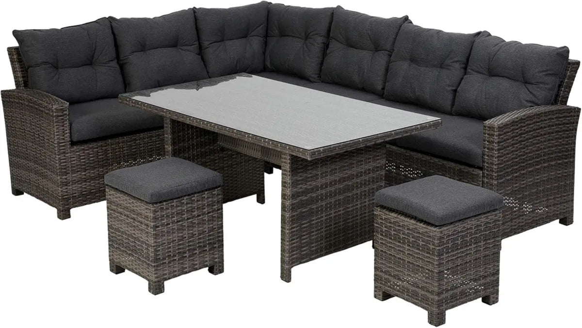 Ensemble de Salon de Jardin en Aluminium et Résine Tressée avec Coussins, 5 Pièces Gris