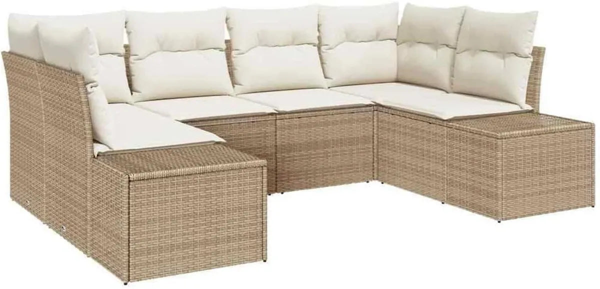 Ensemble de 6 canapés de jardin en rotin beige avec coussins - Mobilier d'extérieur moderne pour balcon et jardin