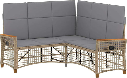 Set de Canapés de Jardin Réglables Beige et Gris Clair - Mobilier Extérieur Moderne et Confortable