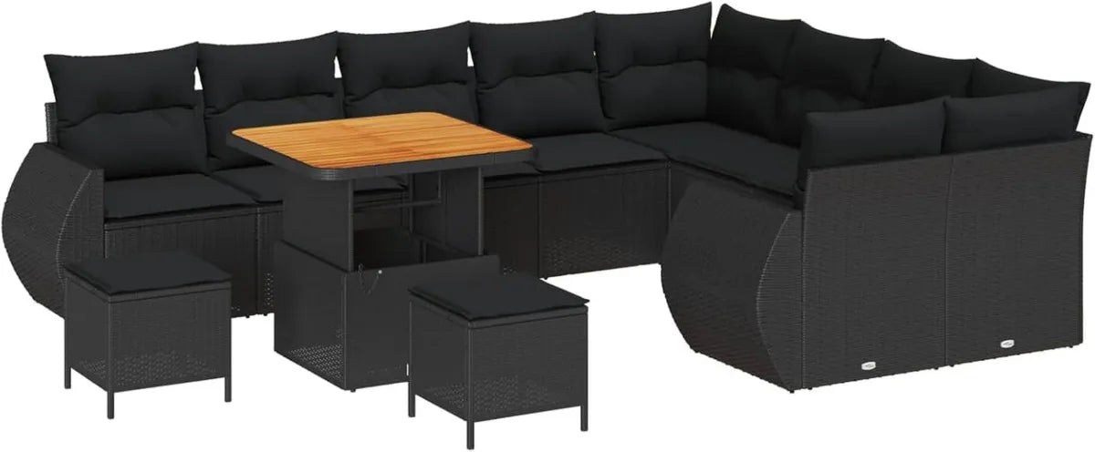 Ensemble de Salon de Jardin en Polyrotin Noir 12 pcs - Design Modulable pour Terrasse