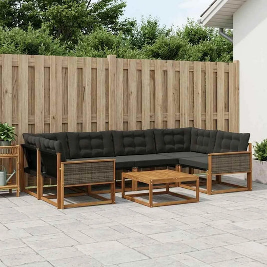 Ensemble de Meubles de Jardin Modulable 7 pcs en Bois d'Acacia Naturel et Noir - Design Moderne et Confort