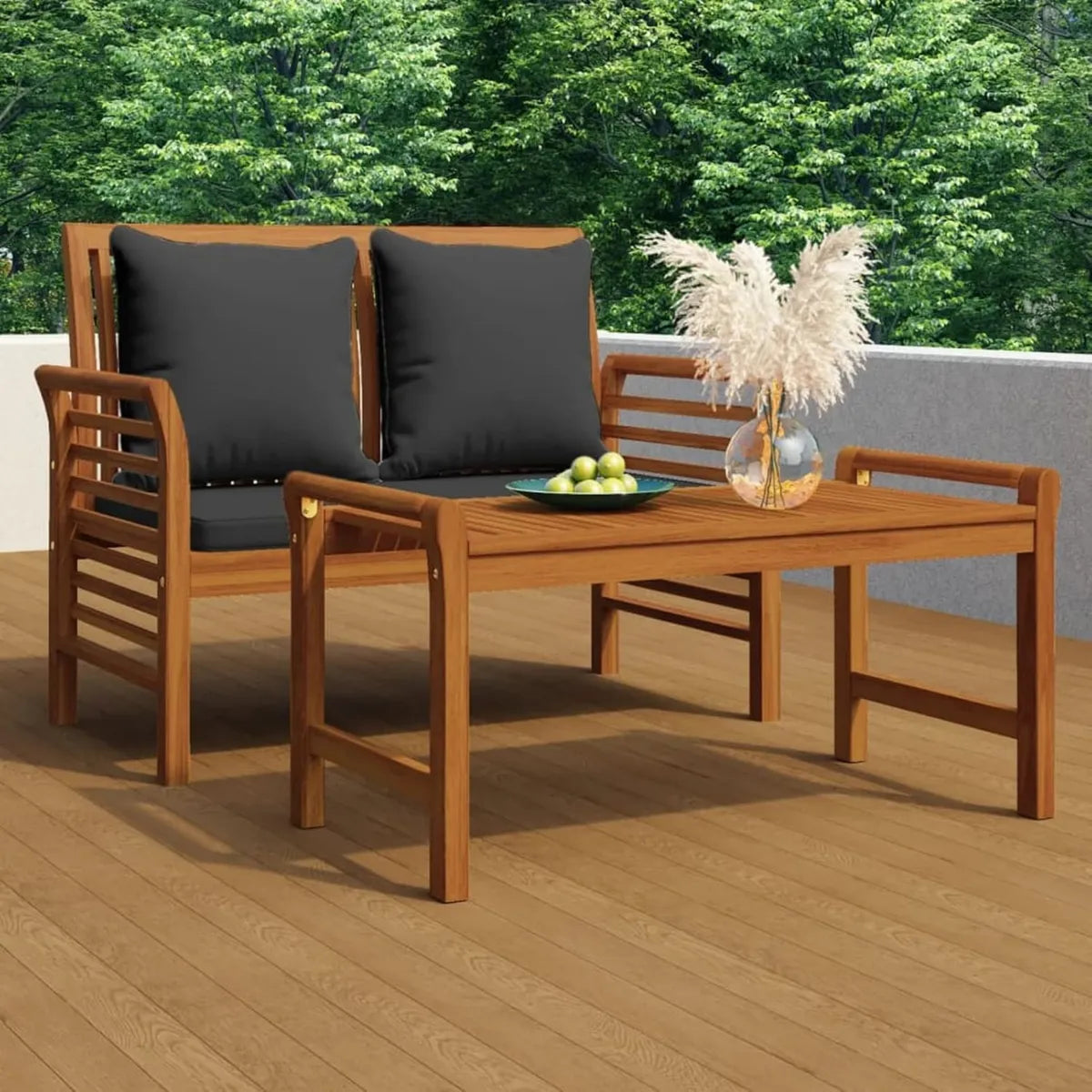 Lot de 2 canapés de jardin en bois massif avec coussins gris foncé