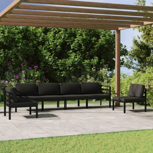 Ensemble de jardin 6 pièces en aluminium avec coussins imperméables, canapé modulaire en polyrotin pour terrasse et balcon, design compact et résistant
