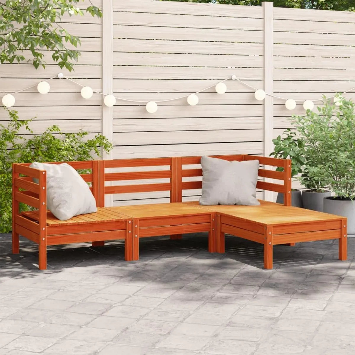 Ensemble de Jardin 3 Places en Pin Massif avec Repose-Pied Modulable, Confort et Durabilité pour Terrasse