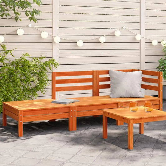 Canapé d'extérieur en bois de pin massif pour terrasse - 3 places, marron